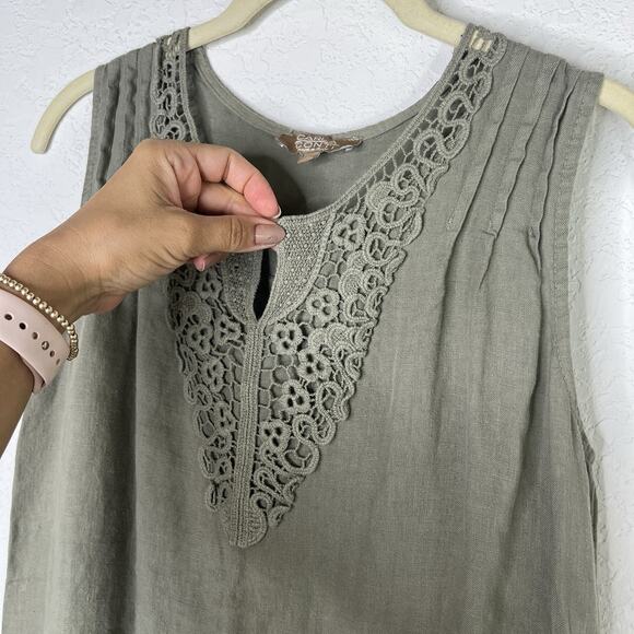 Carla Conti Sleeveless A-Line Linen Short Dress Size S, Olive Green, summer - Picture 2 of 8